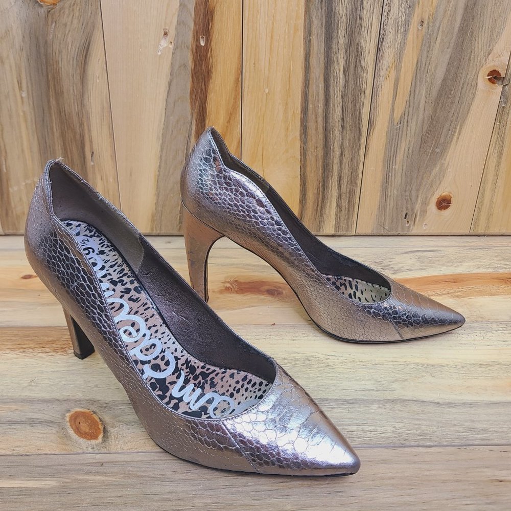 Sam Edelman Sadi Snakeskin Pump Heel in Metallic Silver
